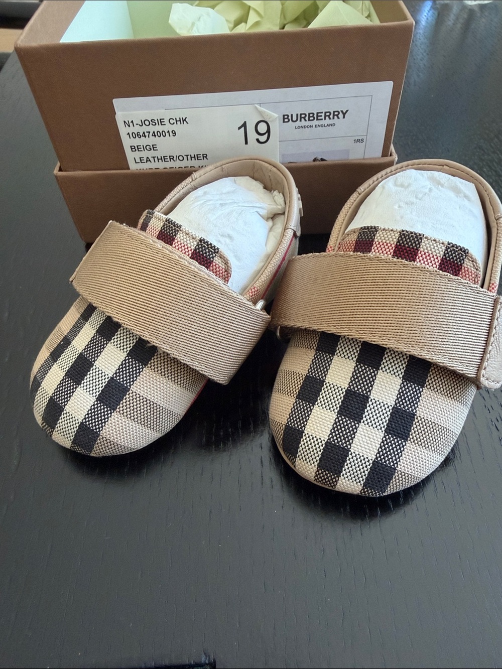 Burberry Beige and Black Check Baby Walker Shoes
